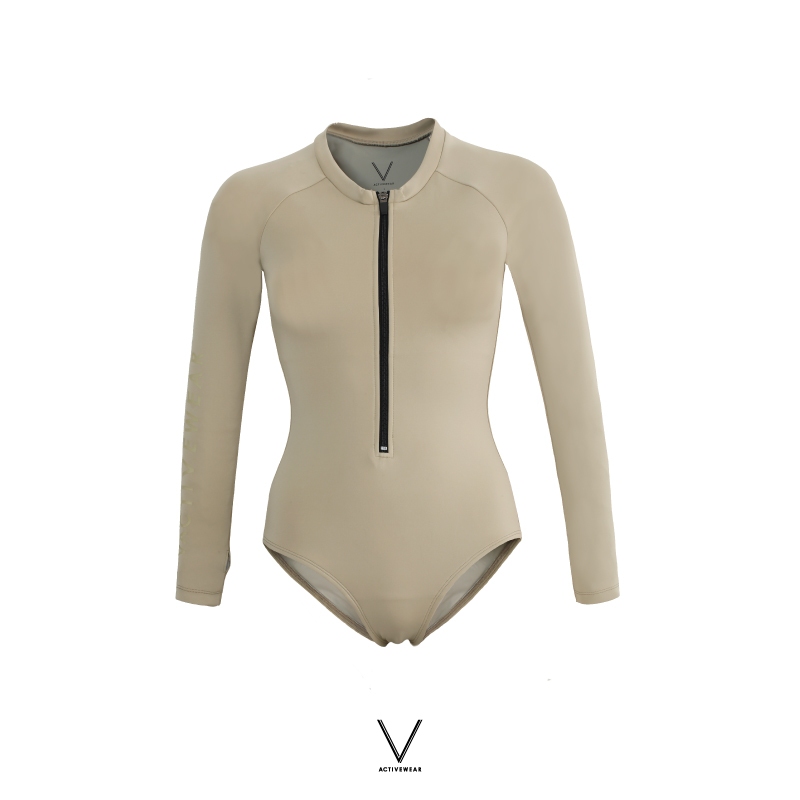 SS2024 DESERT GREY UV BODYSUIT บอดี้สูทแขนยาว ใส่ว่ายน้ำ มีฟองน้ำในตัวผ้าหนา กัน UV UPF 50+