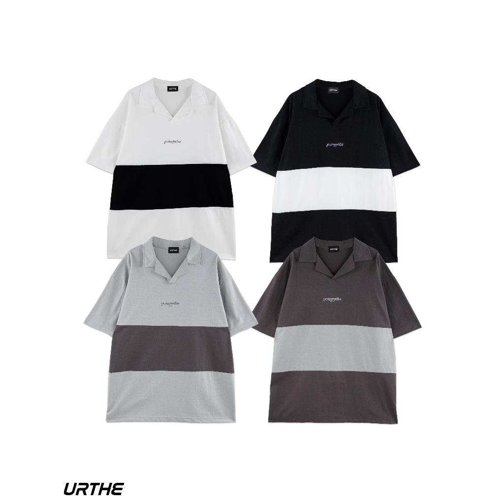 URTHE - เสื้อโปโล Oversized สกรีนลาย รุ่น DECADE CLASSIC POLO