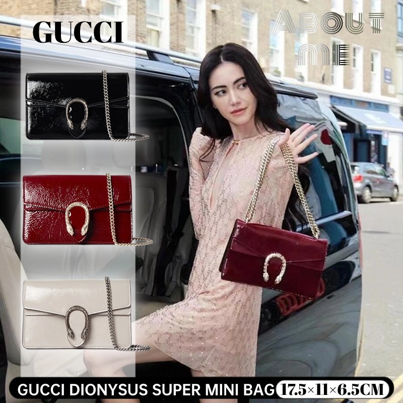 กุชชี่ ✨Gucci DIONYSUS SUPER MINI BAG✨กระเป๋าโซ่สุภาพสตรีใหม่ GG Bacchus crossbody bag 795368