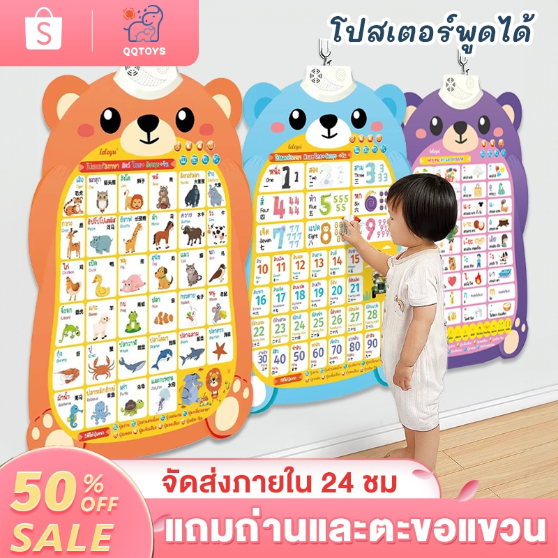โปสเตรพูดได้3 ภาษา เสริมพัฒนาการของเด็ก เสริมทักษะารเรียนรู้ สื่อการสอเด็ก โปสเตอร์สนคำศัพท์เด็ก