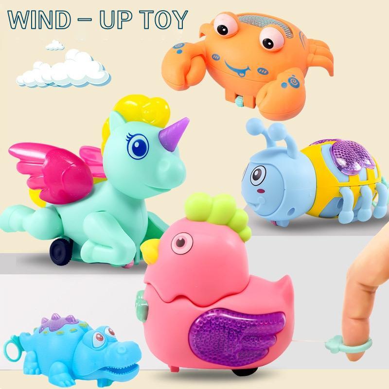 [พร้อมส่ง] ของเล่นเด็ก ไขลาน ดึงเชือก WIND - UP TOY สําหรับเด็ก รูปลายเต่า และจระข้ มีไฟ LED ของเล่นรูปสัตว์ ของเล่นเด็ก