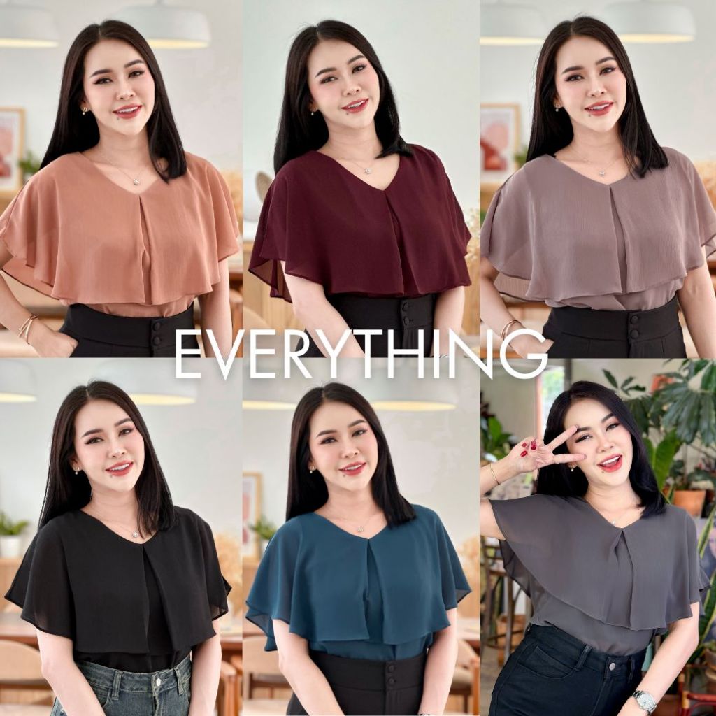 Everything2019 เสื้อคอวีระบาย ผ้าพริ้วใส่สบาย ปิดแขนใหญ่ ใส่ไปไหนก็มั่นใจ (623)