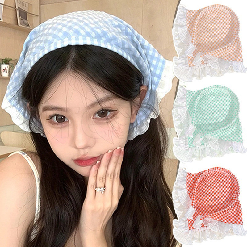 [Mimmuffin] ที่คาดผมผ้าระบาย ผ้าคาดผมระบาย ที่คาดผมลายสก๊อต