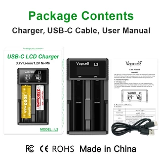 ที่ชาร์จถ่าน Vapcell L2 สำหรับ Li-ion / Ni-MH / Ni-CD ขนาด AA / AAA / 18650 / 18350 / 21700 / 26650