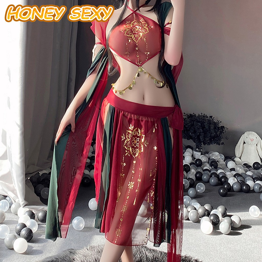 HONEY SEXY ชุดจีน ชุดคอสเพลย์ ชุดเซ็กซี่ กี่เพ้าลายลูกไม้คล้องคอ ผูกหลัง พร้อมจัดส่ง H-161