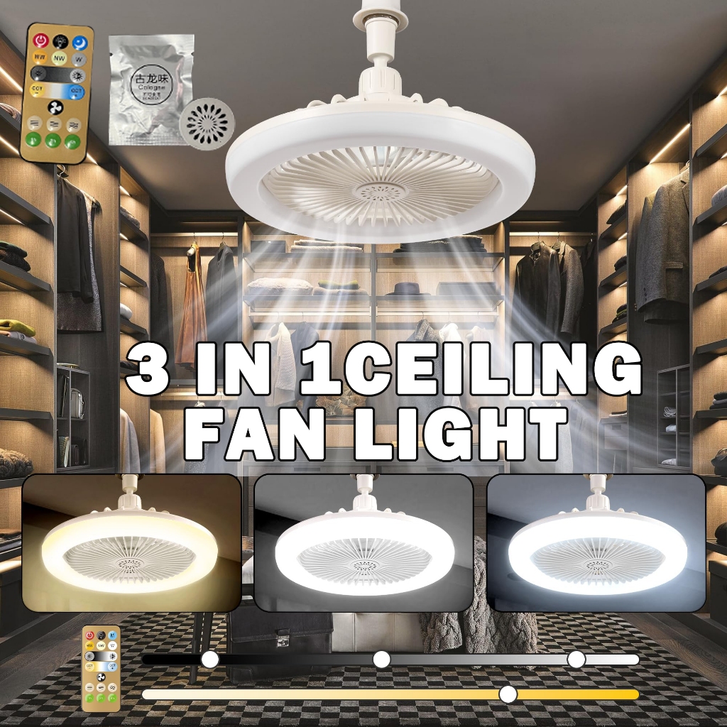E27 48W พัดลมติดเพดาน พร้อมหลอดไฟ โคมไฟพัดลมLed ceiling fan with light พัดลมเพดานมีไฟ พัดลมไอเย็น