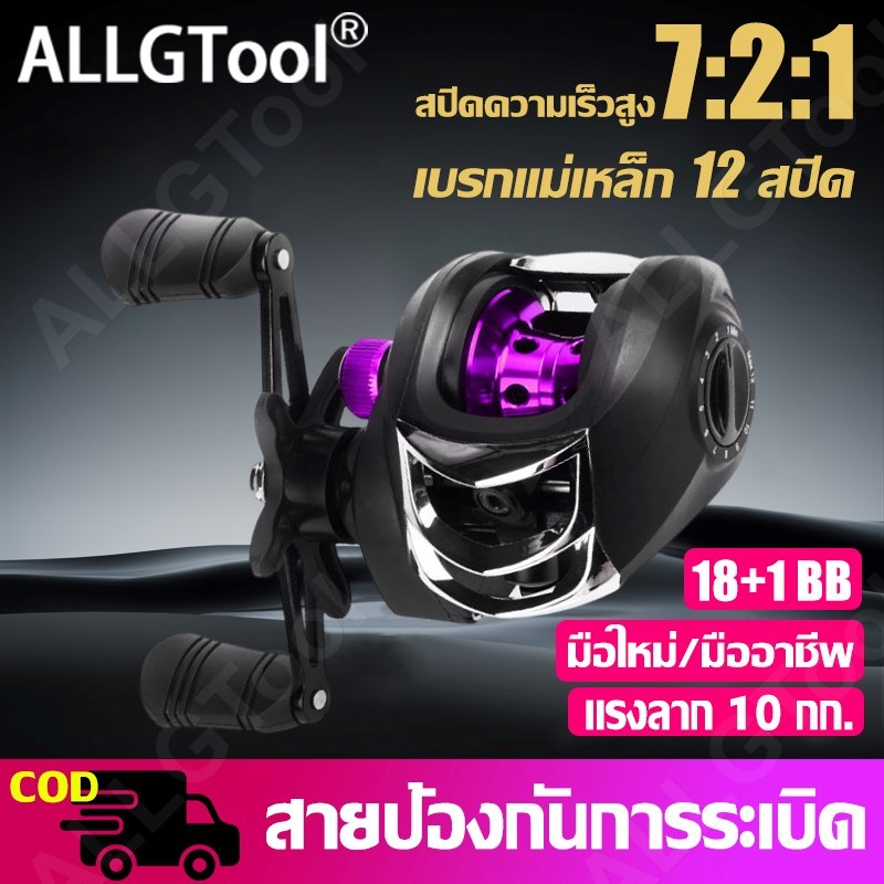 รอกเบส สายกันระเบิดมืออาชีพ ALLGTool รอกหยดน้ำ แรงลาก10 กก. 7:2:1 18+1BB ปรับได้12เกียร์ ตกปลาทะเล(มือซ้าย/รุ่นมือขวา)