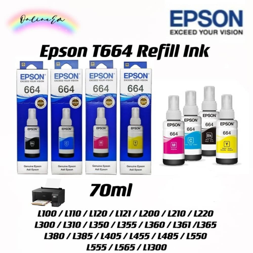 หมึกแท้ 100% หมึก（มีกล่องอย） epson 664 ราคาถูก หมึกเติม for ใช้กับปริ้นเตอร์ Epson L1300 / L310 / L2