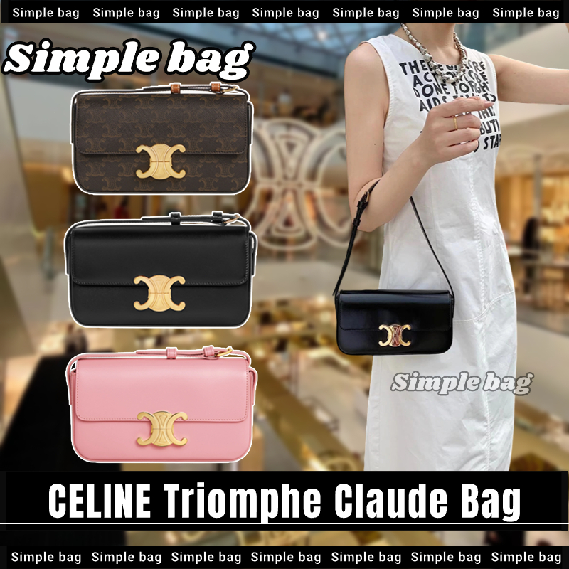 💯เซลีน🍑CELINE Triomphe Claude Shoulder Bag In Triomphe Canvas And Calfskin กระเป๋าสะพายเดี่ยว  #Simple bag