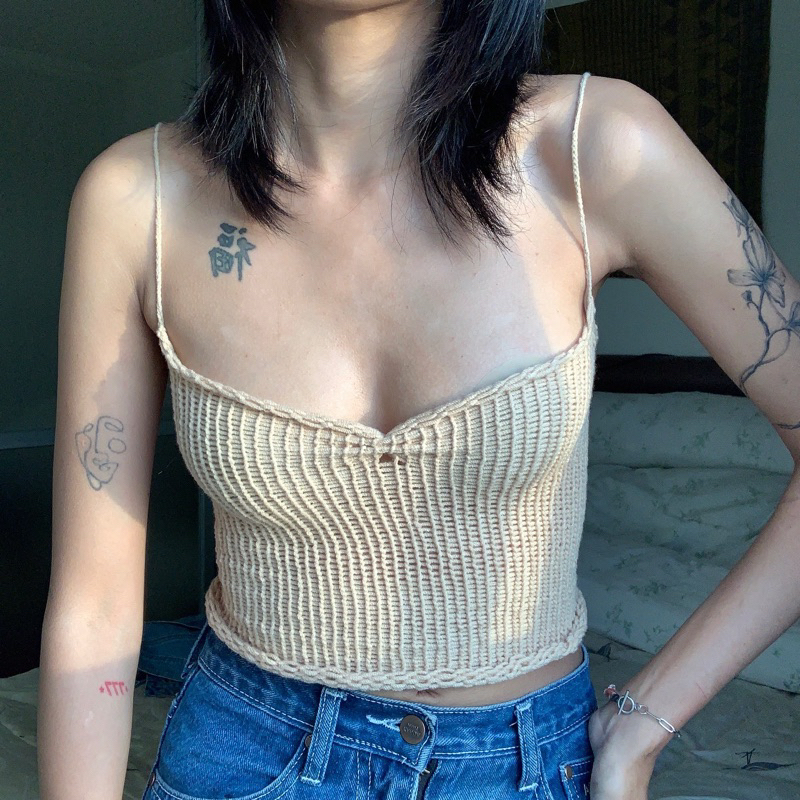 Knitknitt.co Basic cami cube *พร้อมส่ง สายเดี่ยวไหมพรม