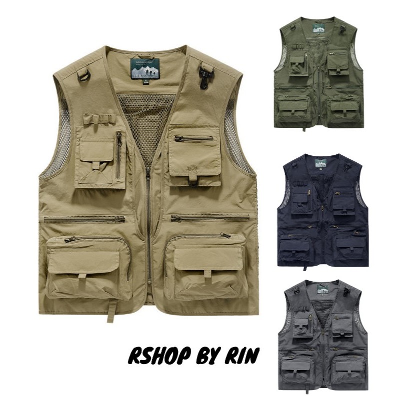 Rshopเสื้อกั๊กตาข่ายแห้งเร็วสำหรับผู้ชายสำหรับกิจกรรมกลางแจ้งท่องเที่ยวทำงานหรือถ่ายภาพ