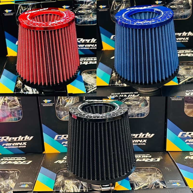 กรองอากาศ GREDDY AIR FILTER สำหรับสายซิ่ง มี 3สี ขนาดปากกรอง 3นิ้ว กรองผ้าสามารถกถอดล้างทำความสะอาดได้