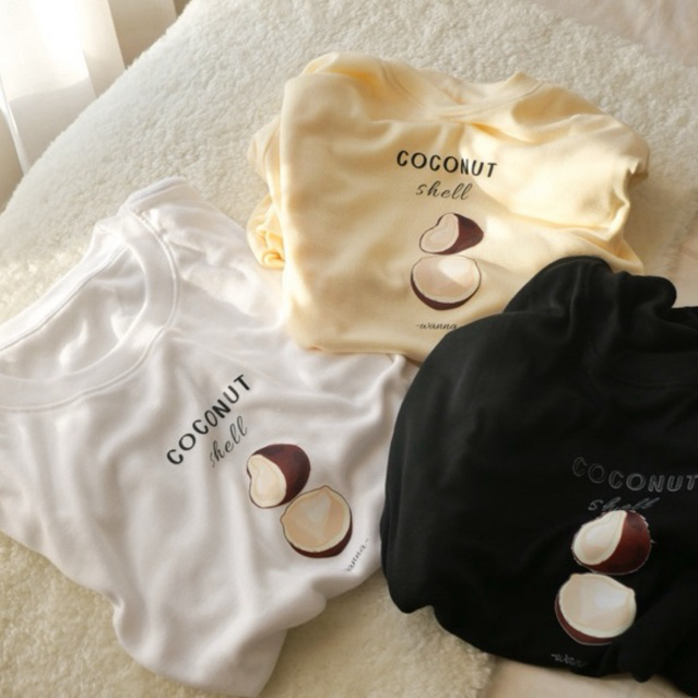 เสื้อ ลายcoconut shell เสื้อยืดโอเวอร์ไซส์ เสื้อครอป คอกลม