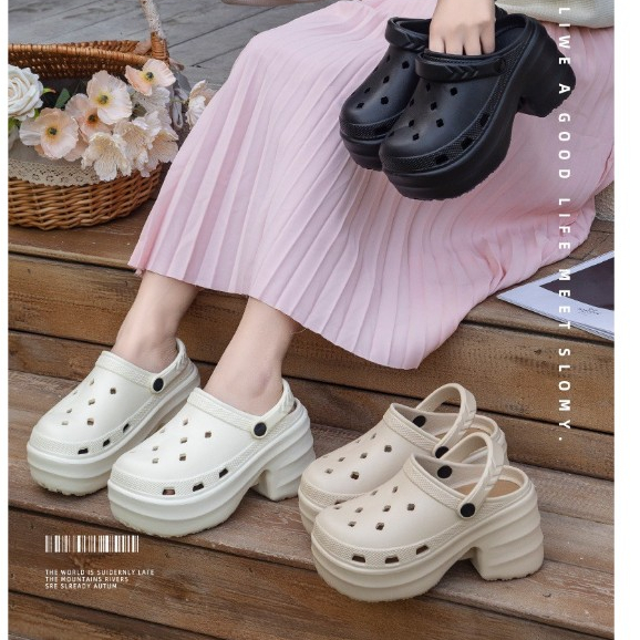 PIZ11 รองเท้าหัวโตผู้หญิง รองเท้าแฟชั่นส้นตึก สูง 10 ซม งานEVA แบบสวม รัดส้น Ajaygna1991