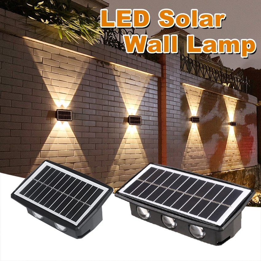 haixu โคมไฟติดผนังพลังงานแสงอาทิตย์ LED, IP65ควบคุมแสงออปติคอลอัจฉริยะกลางแจ้งกันน้ำโคมไฟขึ้นและลงสว