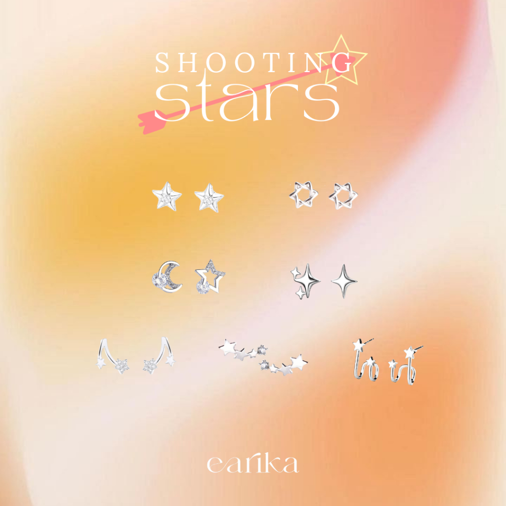 earika.earrings - shooting stars collection ต่างหูรูปดาวก้านเงินแท้ชุบทองคำขาว/ทอง ผิวแพ้ง่ายใส่ได้