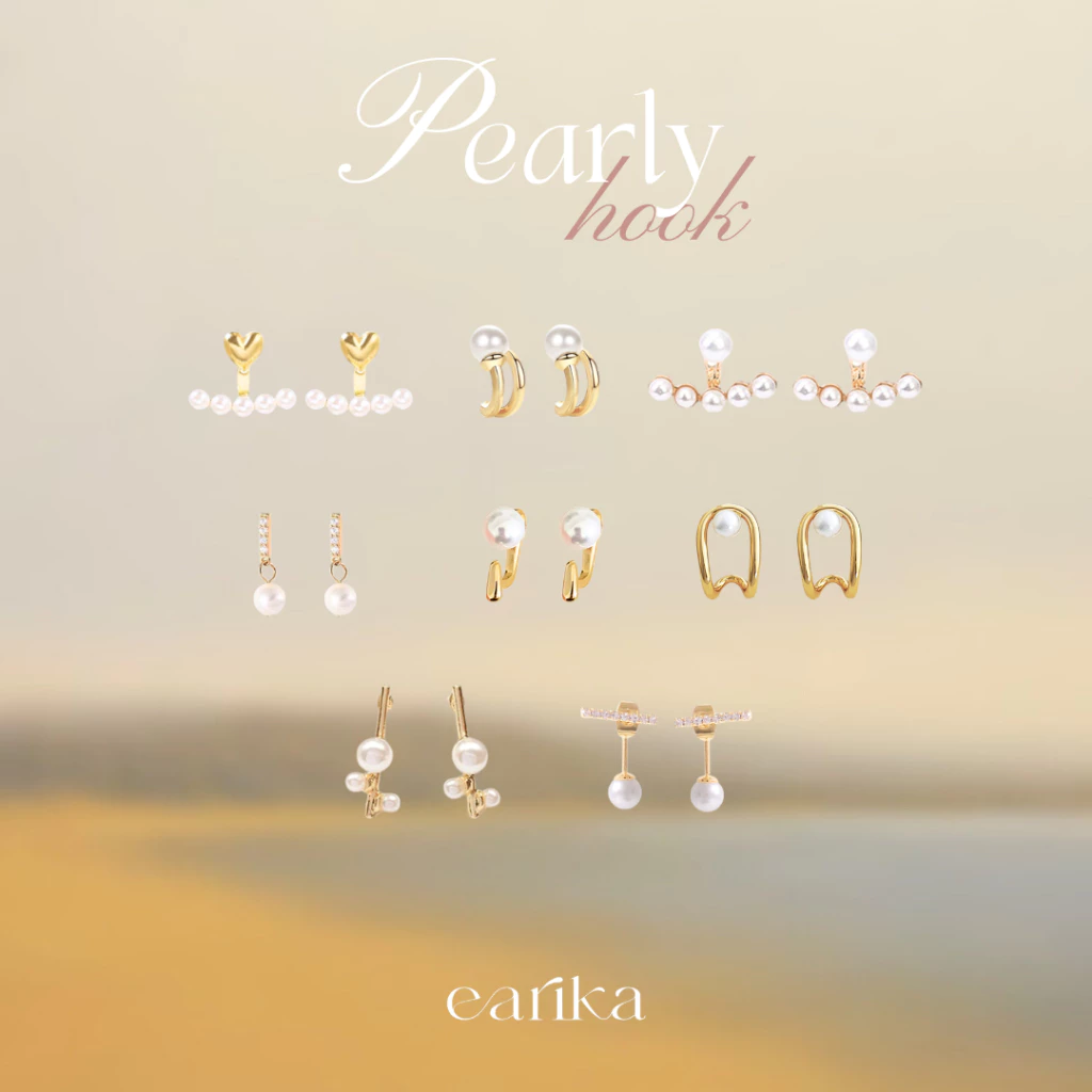 earika.earrings - pearly hook ต่างหูห้อยไข่มุกก้านเงินแท้ชุบทอง ผิวแพ้ง่ายใส่ได้