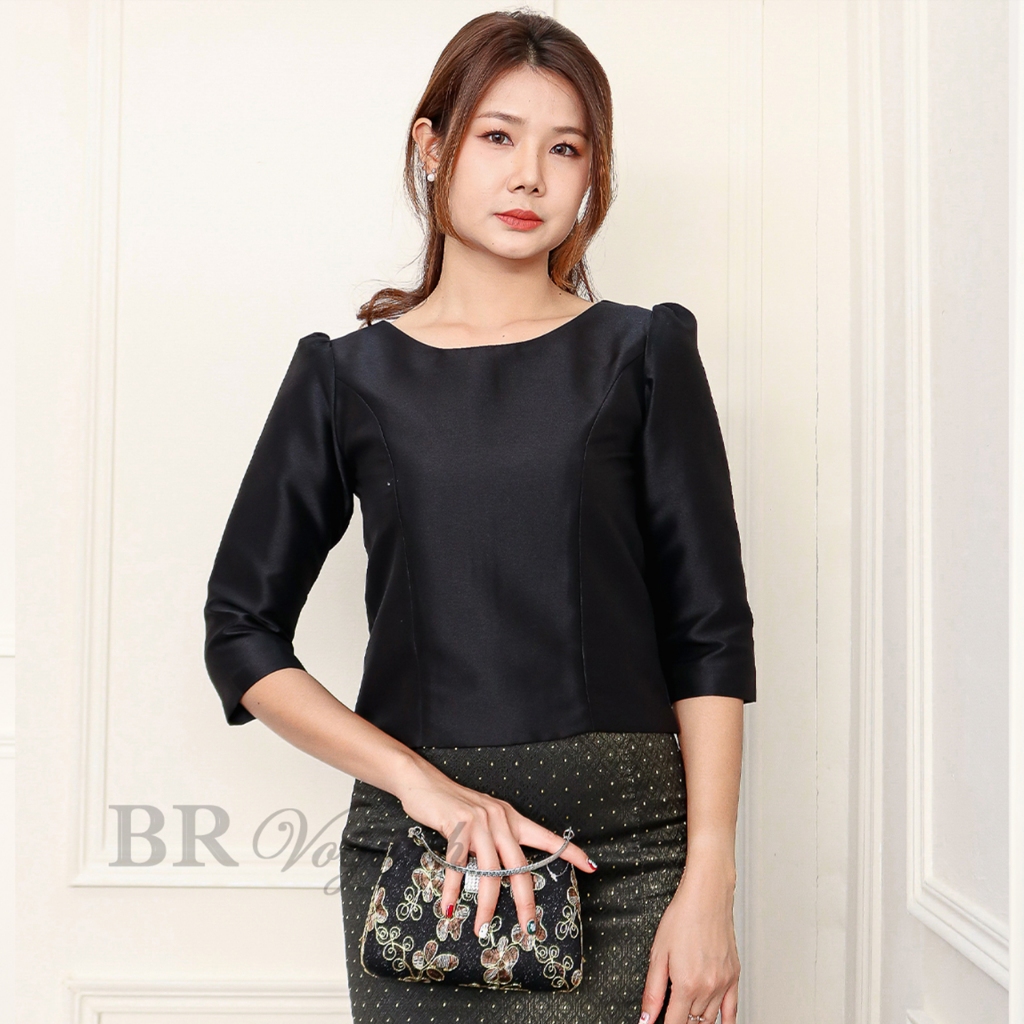 เสื้อไหมอิตาลีแขนสามส่วน คอกลม ไหมอิตาลี ใส่ทำบุญ งานบวช BR Voguish - รูปที่ 6