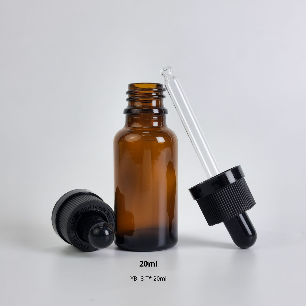 ขวดแก้วพร้อมดรอปเปอร์(ฝาฟรีสีดำ จุกดำ)ขนาด 5ml 10ml 15ml 20ml 30ml 50ml 100mlหัวบีบหยด ใส่เซรั่ม เอสเซ้นต์ ขวดแบ่ง