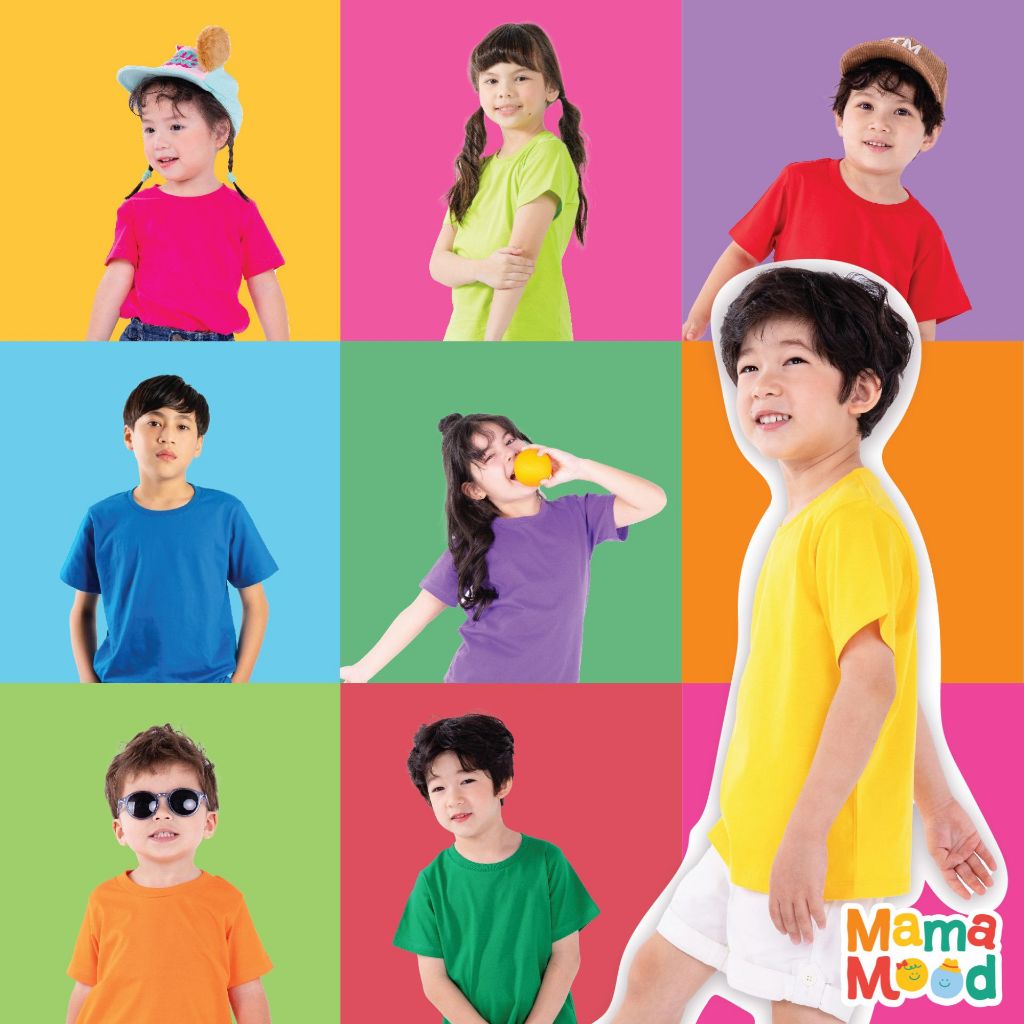 Mama Mood เสื้อยืดเด็ก แขนสั้น เสื้อผ้าเด็ก สีพื้น เนื้อนุ่ม ใส่สบาย ไม่ร้อน โทนจี๊ดจ๊าด