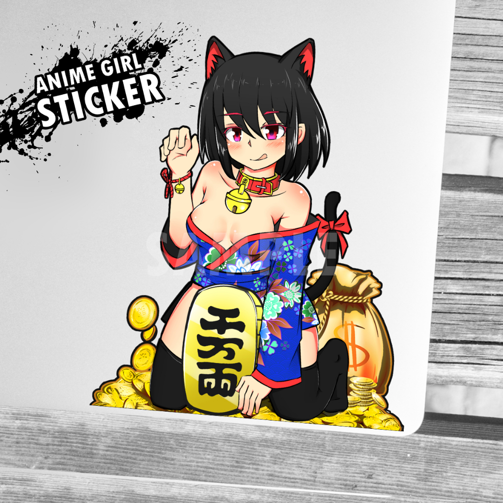 อนิเมะ แมวกวักนำโชค สติ๊กเกอร์ติดรถ Maneki Neko Kuro Anime Sticker สติ๊กเกอร์แมวกวักอนิมะ อนิเมะ