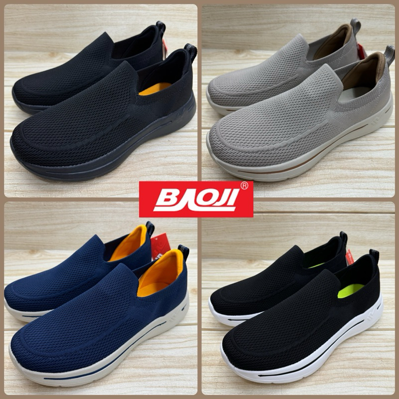 Baoji BJM 888 รองเท้าผ้าใบ บาโอจิ ทรงสลิปออน (41-45) สีดำ/ดำขาว/น้ำตาลอ่อน/กรม ซป