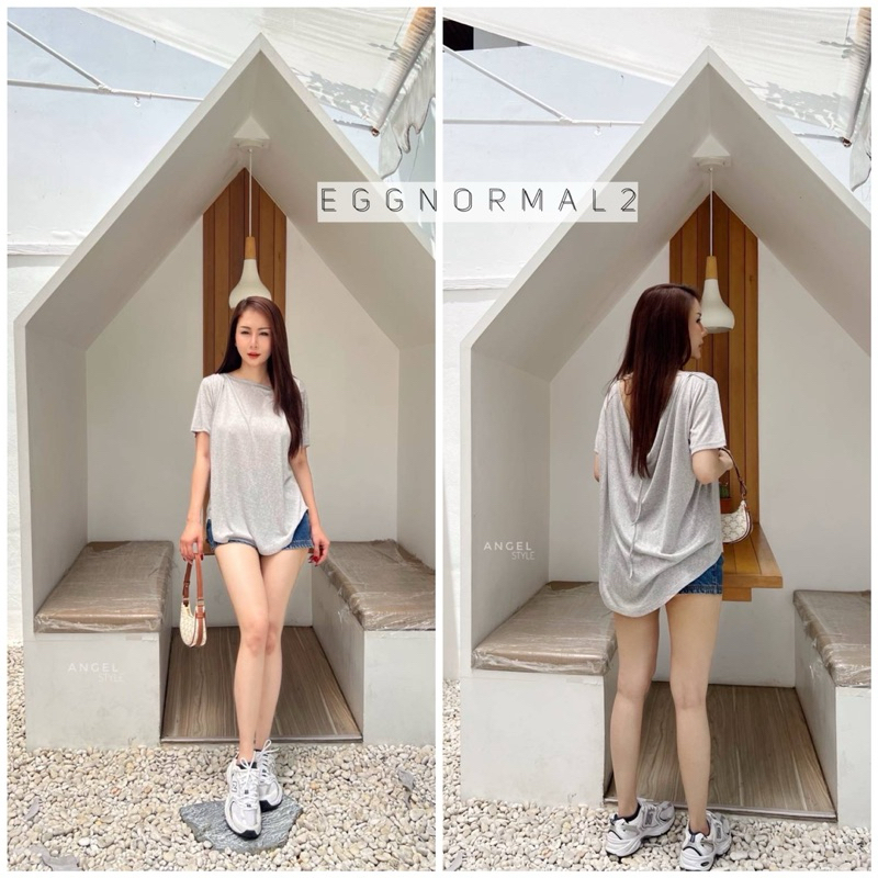 TOPSHOP ❤️ T216   เสื้อยืดคอปาดหลังถ่วงแขนสั้น ผ้าสล๊าฟนำเข้า - รูปที่ 2