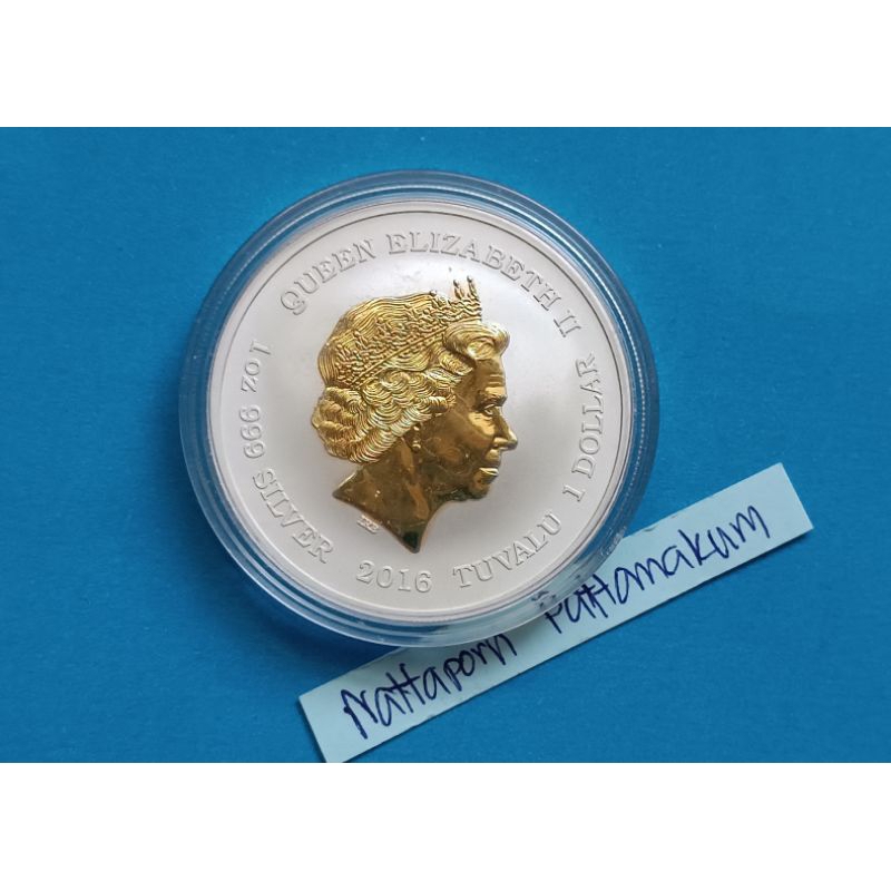เหรียญ Tuvalu 50th Anniversary Star Trek Silver Dollar 2016  #เนื้อเงิน 1oz .999 Silver & หุ้มทองคำแ