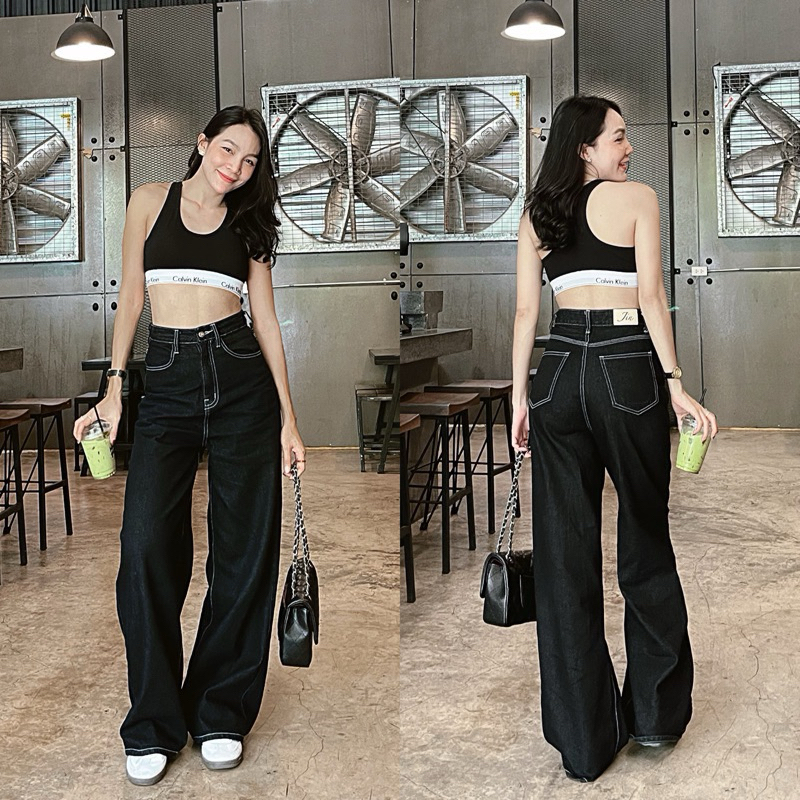 📌 ส่งต่อ กางเกงยีนส์เอวสูงกระบอกใหญ่ #jin.bkk Like new👖💙