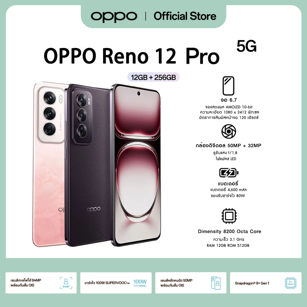 OPPO Reno12 Pro 5G 512GB ROM+12GB RAM |6.6 นิ้วเต็มหน้าจอ Dual Sims ...