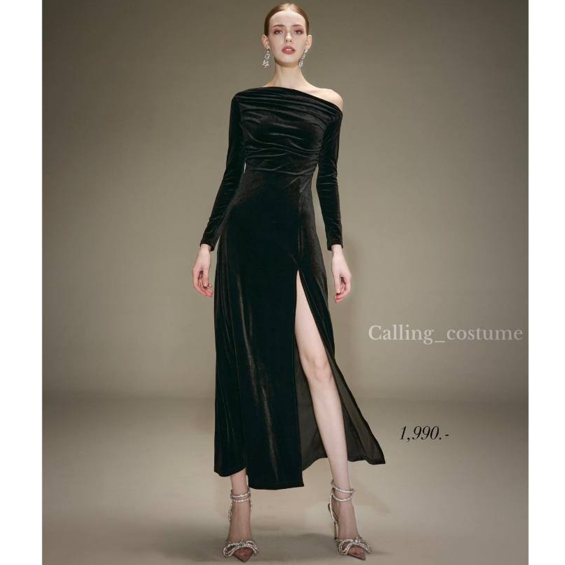 CALLING_COSTUME เดรสแขนยาวปาดไหล่แบบเก๋ เข้ารูปช่วงเอว ใส่แล้วหุ่นดีมากค่ะ ชุดทรงนี้ ใส่กำมหยี CL141