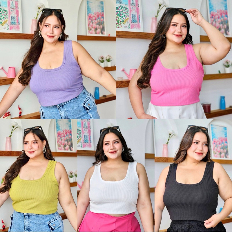 /PF/ เสื้อกล้ามสาวอวบ เบสิกสไตล์ เสื้อผ้าไซส์ใหญ่ สาว อ้วน พลัสไซส์ bigsize