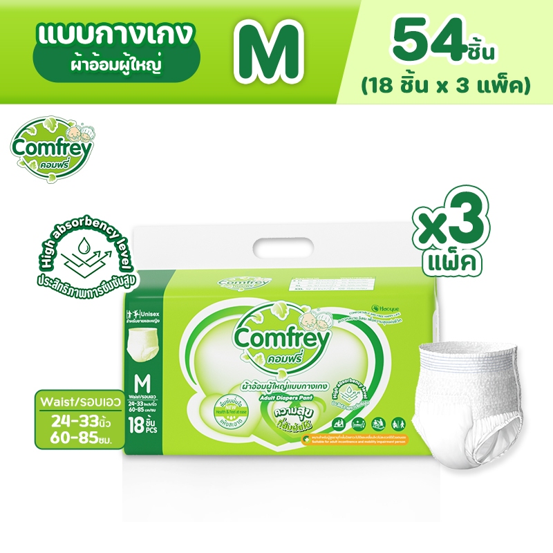 [ไซส์ M 3แพ็ค] Comfrey แพมเพิสผู้ใหญ่แบบกางเกง ราคาประหยัด
