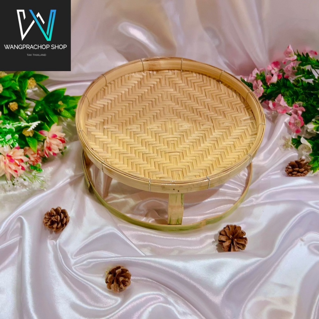 ขันโตกลายกระแตง งานฝีมือ (Handmade) ขันโตก ขันโตกใส่อาหาร โตกกระด้ง ขันโตกใส่อาหาร ชั้นวางไม้ไผ่ ไม้ไผ่แท้ 100%