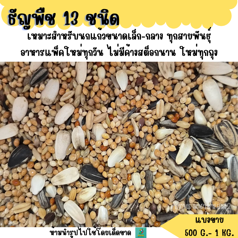 ธัญพืช 13 ชนิด (แบ่งขาย 500 G. - 1 KG.) อาหารนก แก้วขนาดเล็ก-กลางทุกสายพันธุ์