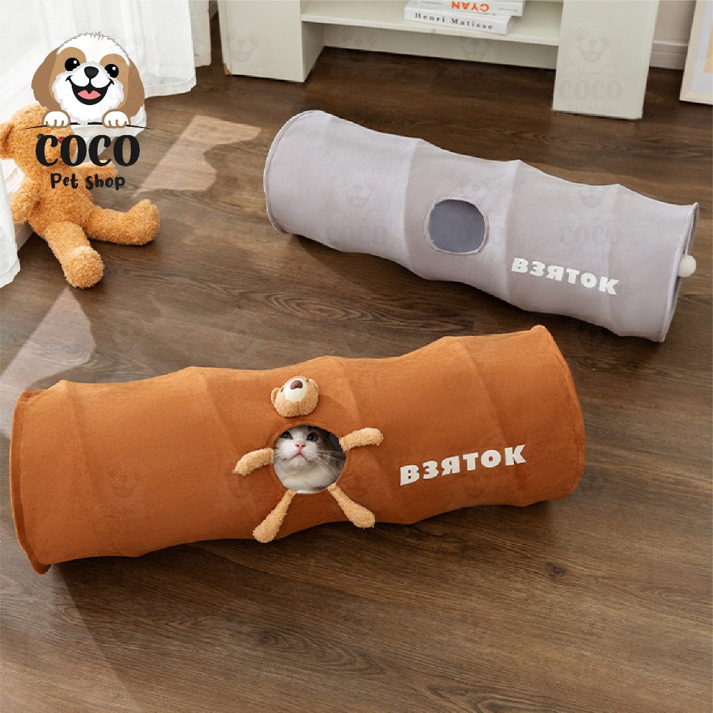 cocopet_shop อุโมงค์แมว ของเล่นแมว อุโมงค์สัตว์เลี้ยง ของเล่นสัตว์เลี้ยง ตรง พับได้ ลายการ์ตูน จัดเก็บง่าย ขนาดกะทัดรัด