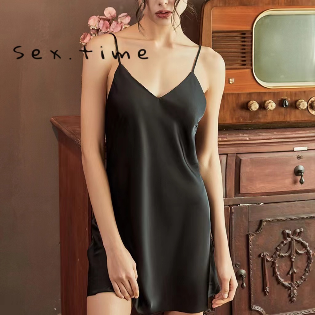 Sex time ชุดนอนซาติน sexy สีพื้น ราคาถูก กระโปรงสวย ผ้านิ่มเด้ง H1062