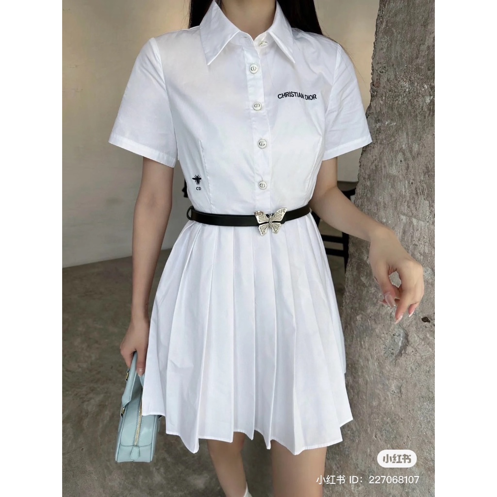 (ส่งฟรี) 2สี DRESS CHRISTIAN DIOR + BELT เดรส คอปก + เข็มขัด ดิออร์