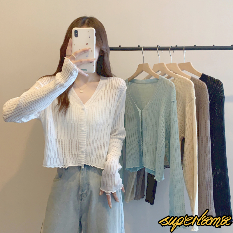 เสื้อเเขนยาว เสื้อกันเเดด ผ้าไม่หนา ใส่ไม่ร้อน กระดุมหน้า ระบายอากาศดี #1902182