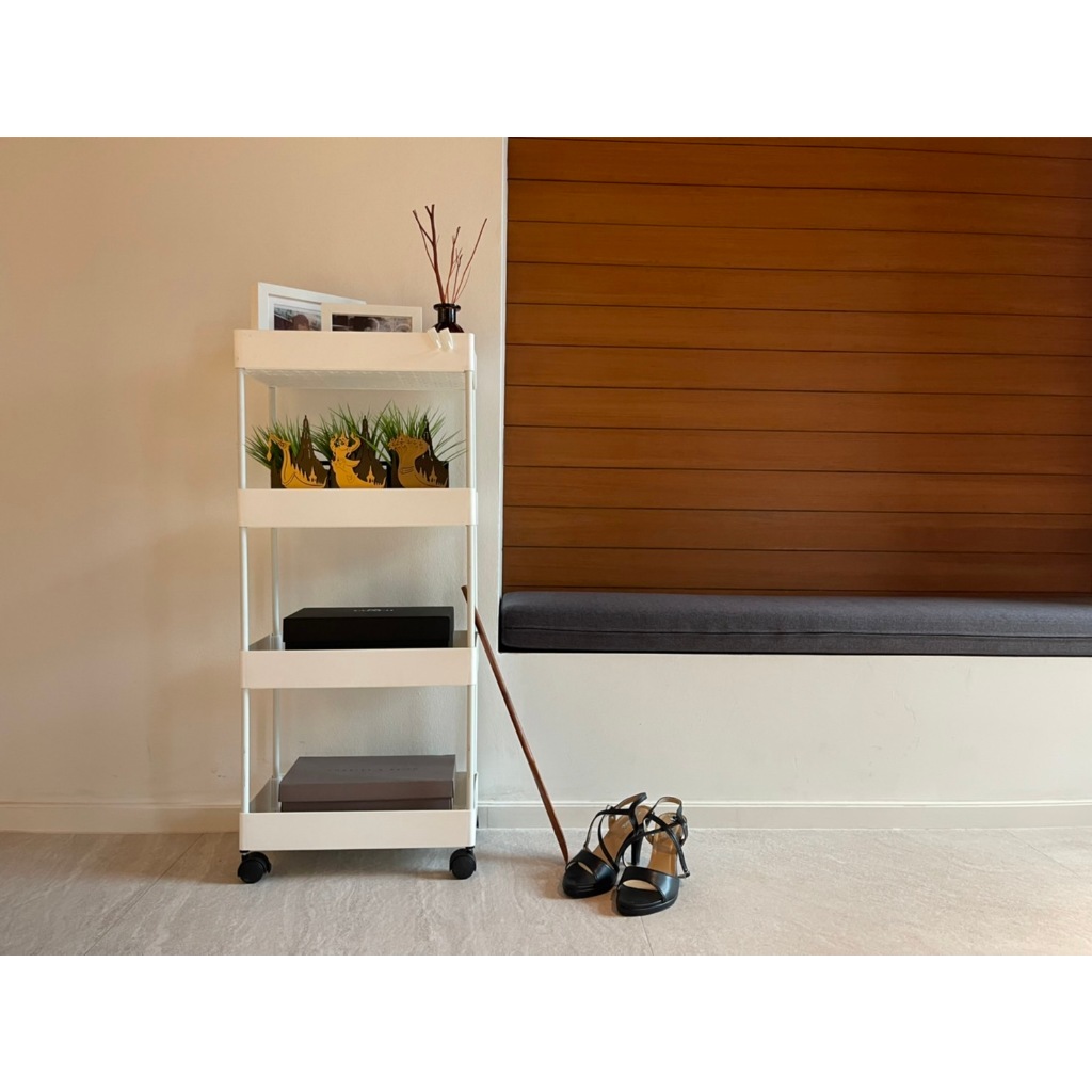 Kassa Home ชั้นวางของพลาสติกอเนกประสงค์ 4 ชั้น พร้อมลือเลื่อน Skinny kassa home ขนาด 40x22x90 ซม.