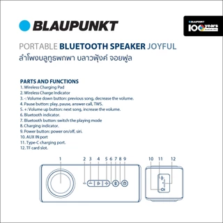 BLAUPUNKT ลำโพงบลูทูธพกพา 20 วัตต์ มาพร้อม WIRELESS CHARGING รุ่น JOYFUL แบตเตอรี่ 2000mAh