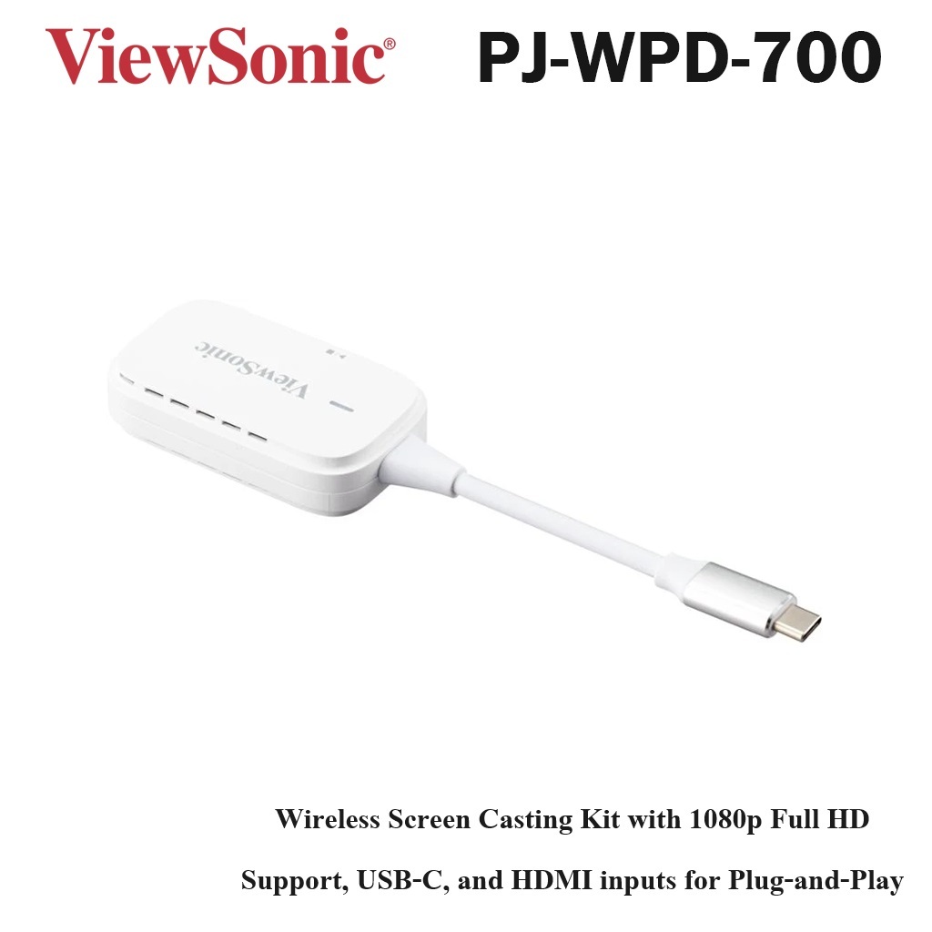 ViewSonic PJ-WPD-700 Wireless Screen Casting Kit with 1080p Full HD Support, USB-C, and HDMI inputs 