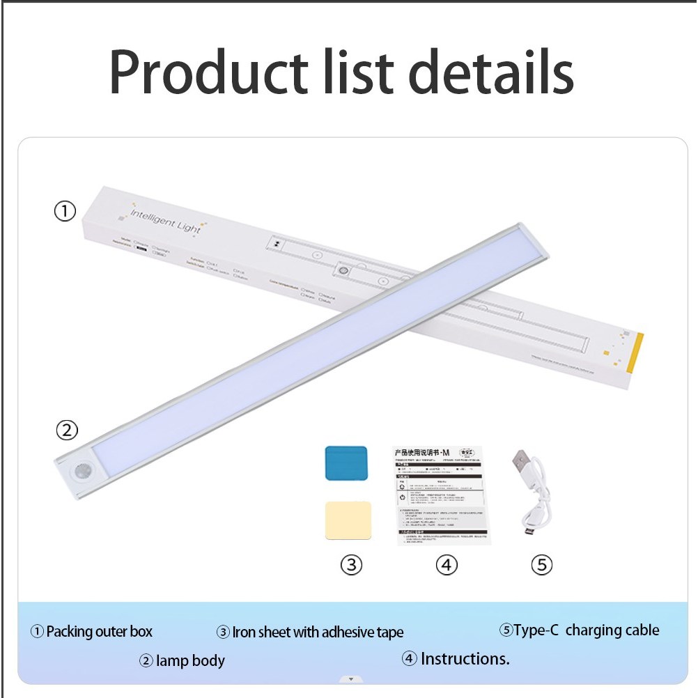 【การจัดส่งไทย】60CM LED ไฟเซ็นเซอร์ ไฟกลางคืน ไฟกลางคืนชาร์จ USB ไฟเซนเซอร์อัตโนมัติ ไฟไร้สาย แสงขาว แสงเหลือง โคมไฟติดผน รูปที่ 6