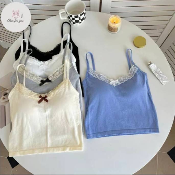 ขายดี*สายเดี่ยวแต่งลายลูกไม้ติดโบว์ น่ารักเกิ๊นนน BFY-631 Clothing Women