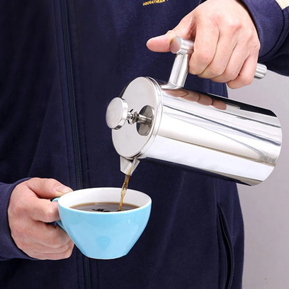 【French Press】800ml 1000ml เครื่องชงกาแฟสด เครื่องชงกาแฟ Double Wall 304 Stainless Steel Coffee Maker Tea Pot thumbnail 10