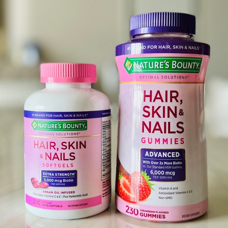 NATURE'S BOUNTY Hair Skin,Nails Biotin 5000 mcg 250 Softgels / HAIR SKIN NAILS GUMMIES ADVANCED 6000mg 230 Gummies