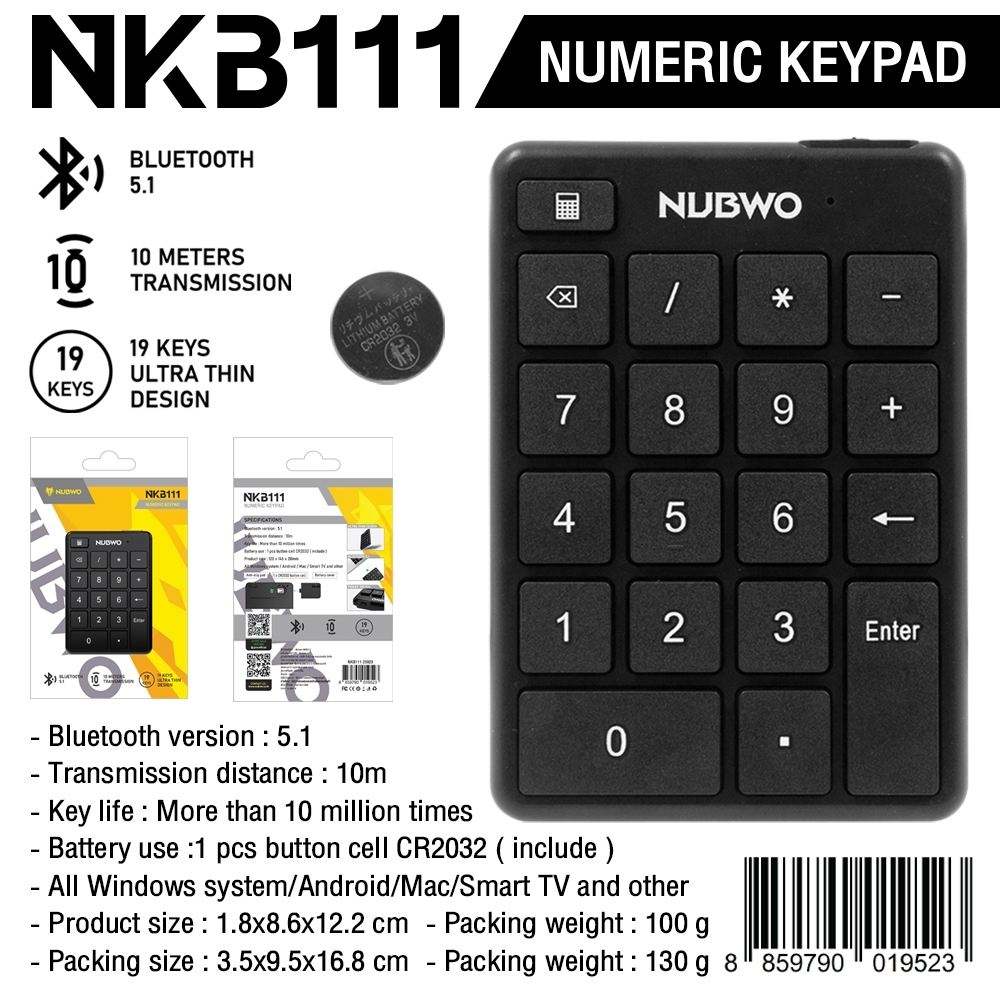 Nubwo NKB-111 Numeric Keypad Bluetooth 18Keys แป้มพิมพ์ตัวเลขไร้สาย
