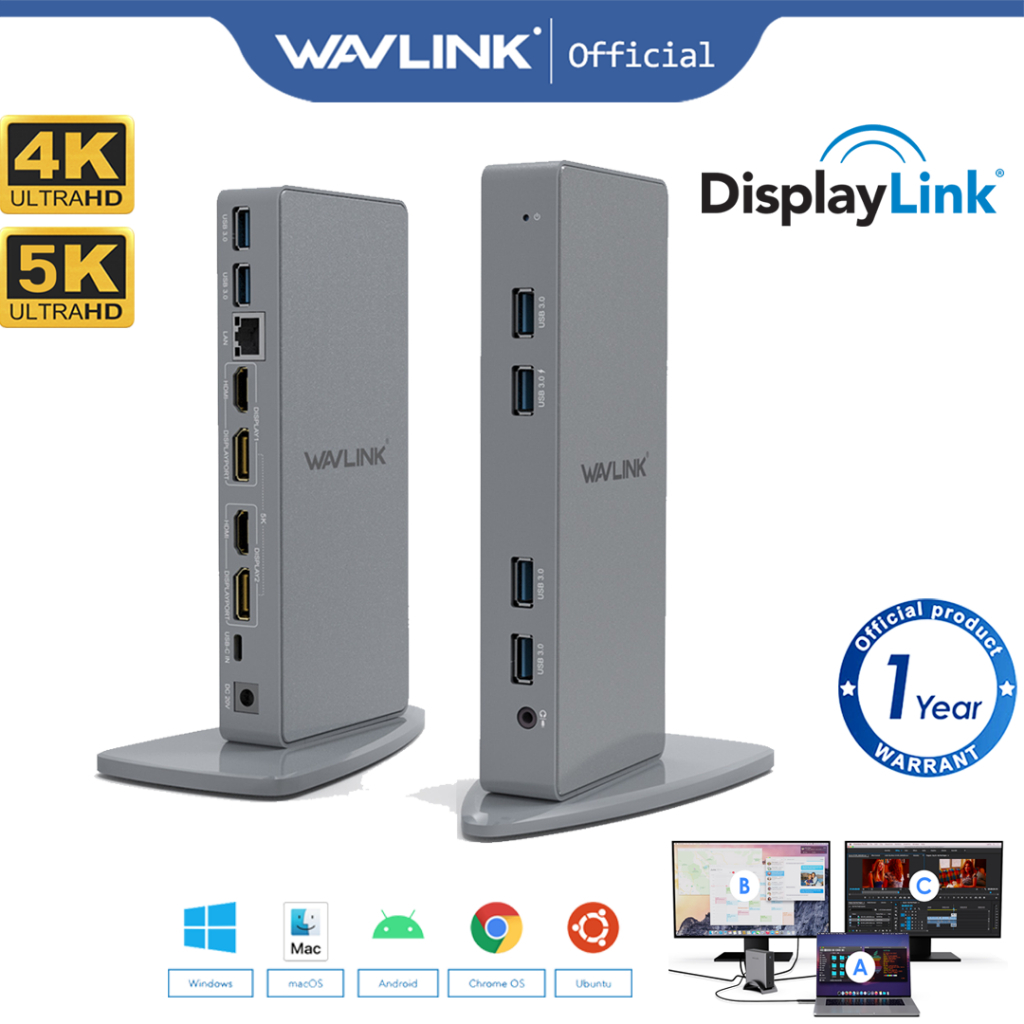 Wavlink รุ่น UG69DK7 USB C Vertical Aluminum Ultra 5K Dual 4K HD Multiple Display Universal Docking 
