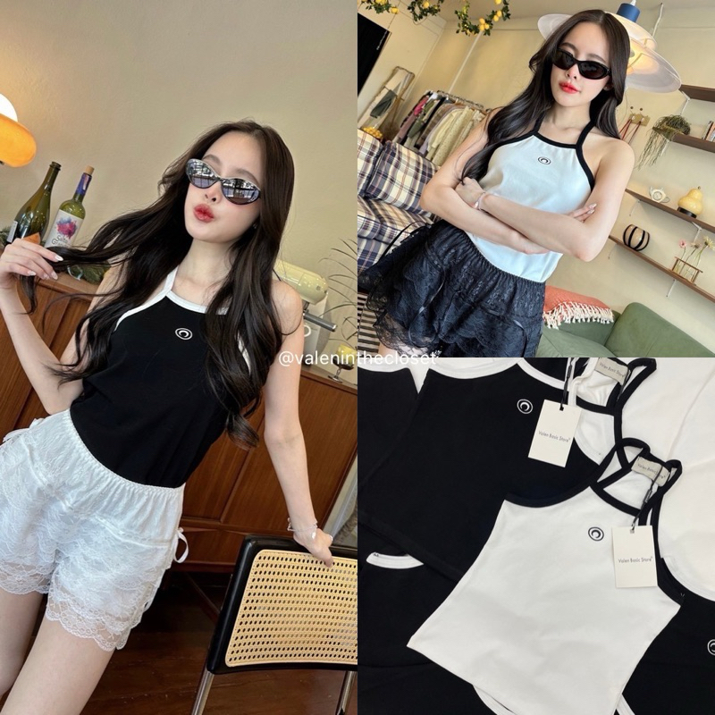 MOON TANK TOP เสื้อสายเดี่ยว งานปักโลโก้แบรนด์ดังช่วงอก แพทเทิ้ลสวย ผ้าคอตตอนเนื้อดี ยืดหยุ่น ใส่สบาย ทรงเป๊ะ