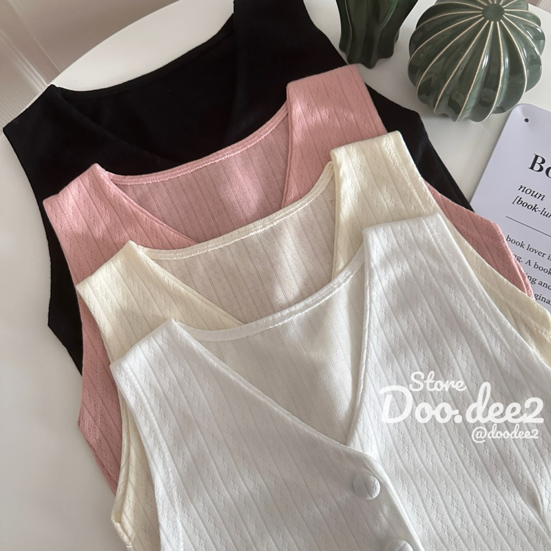 DOODEE2 เสื้อVest กระดุมปั๊ม ผ้ายืดทอลายลูกไม้